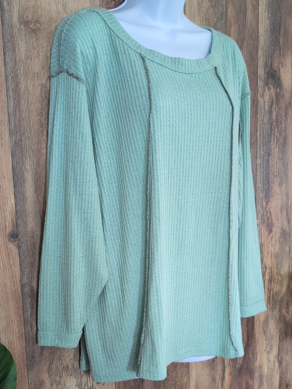 BiBi Inside Out Look Waffle Knit Long Sleeve Top S 781A
